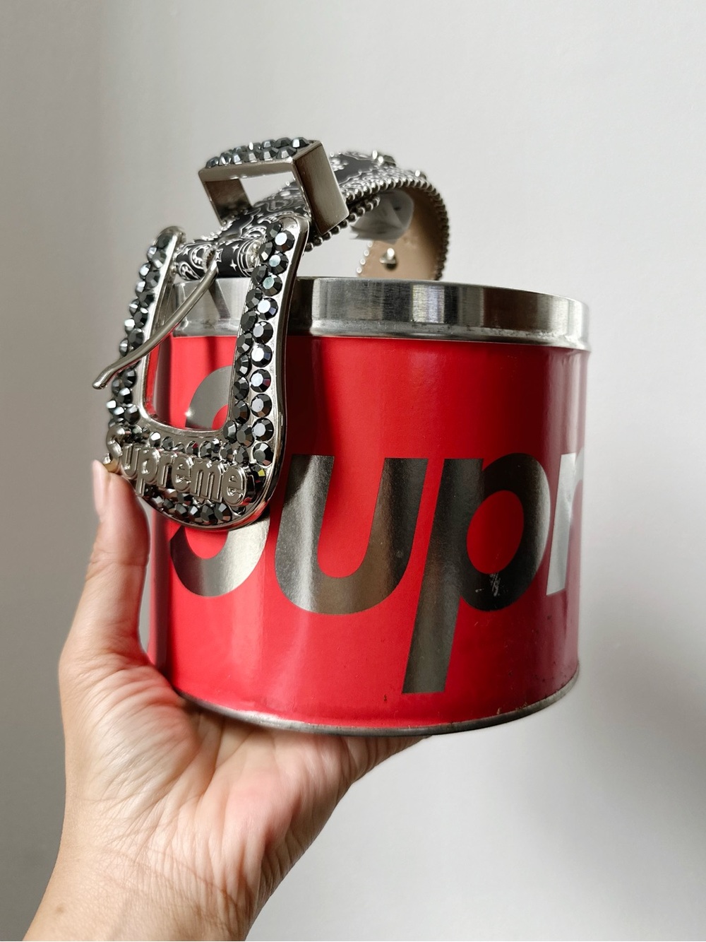 SUPREME x B.B. SIMONS  Crystal-Studded Leather Belt